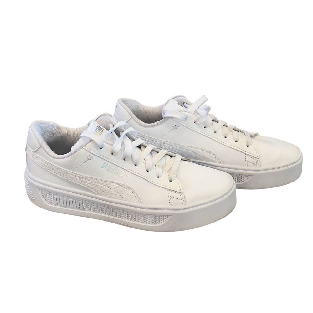 PUMA Smash Platform V3 White Leather Sneakers Women's Lace-up SoftFoam+ …